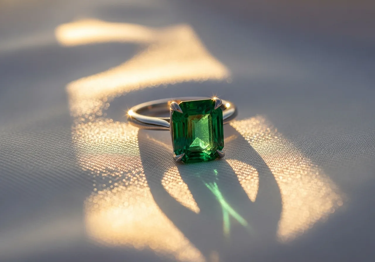 Vitrine de bijoux en émeraude dans notre commerce spécialisé