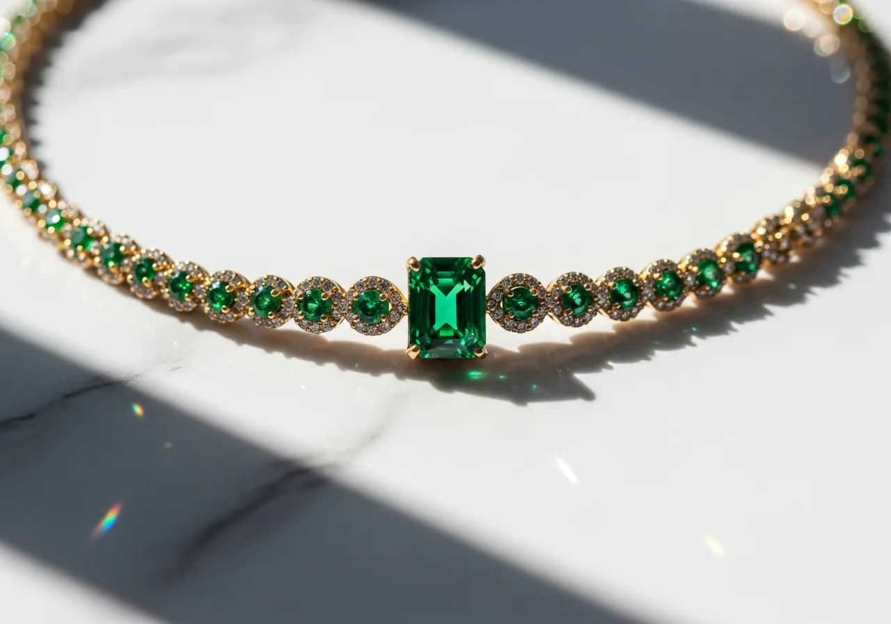 Bracelet émeraude serti façon tennis