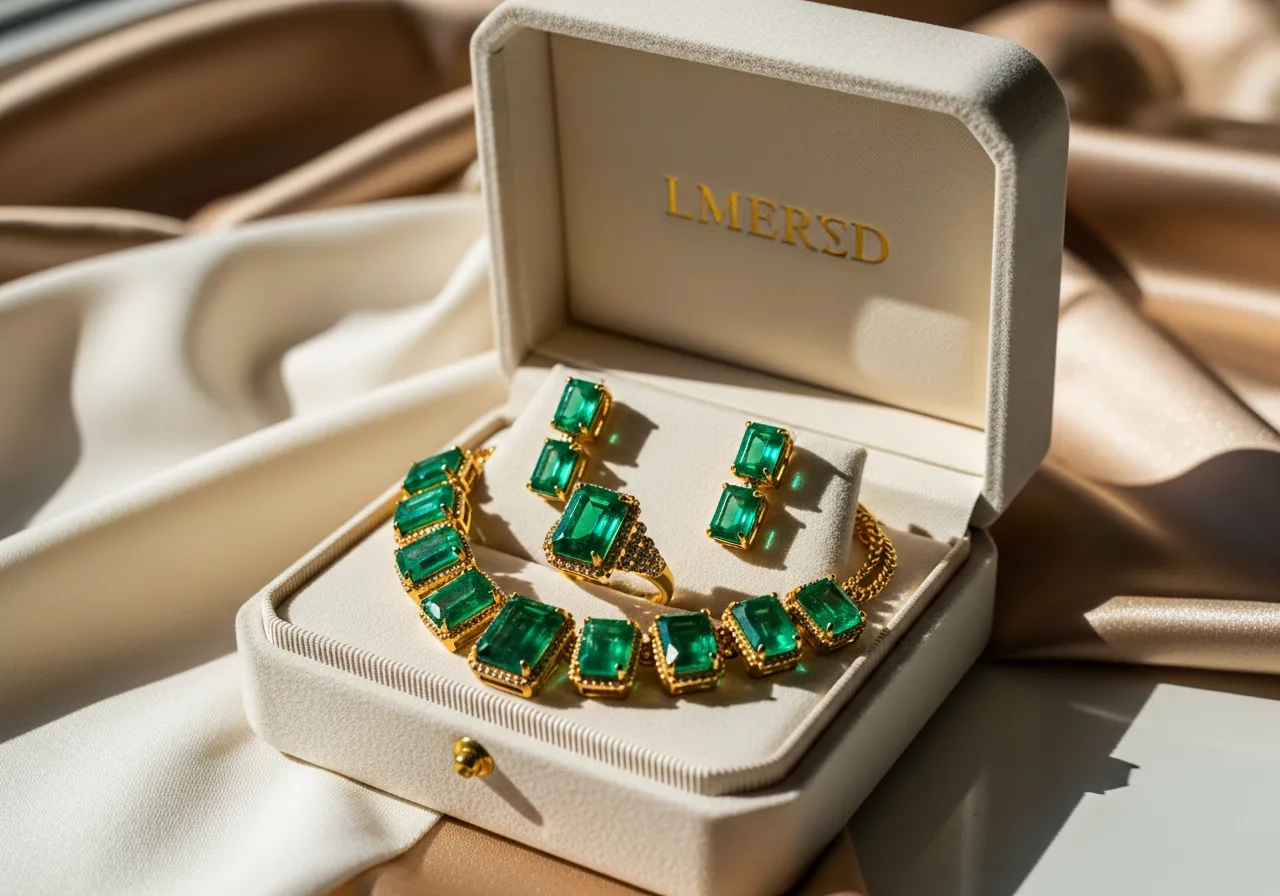 Boucles d'oreilles émeraude et diamants